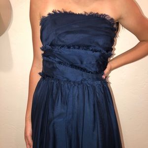 Monique Lhullier Navy Full Length Strapless Gown